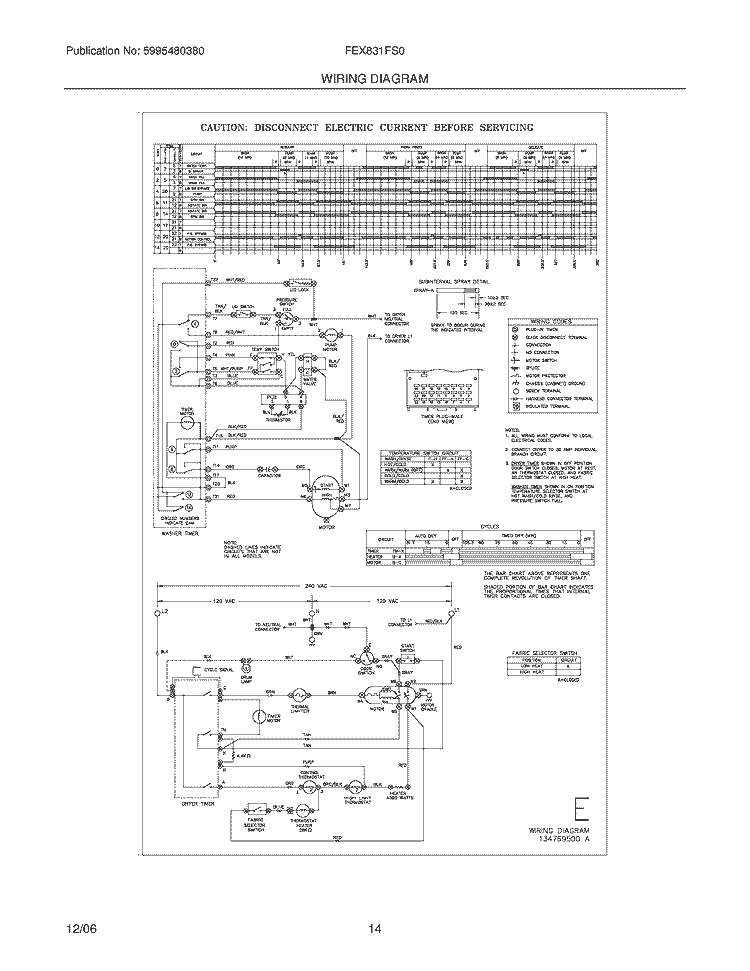 WIRING DIAGRAM Diagram and Parts List for FEX831FS0  Frigidaire Washer Dryer Combo