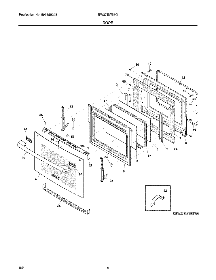 DOOR Diagram and Parts List for EW27EW55GB6  Electrolux Wall Oven