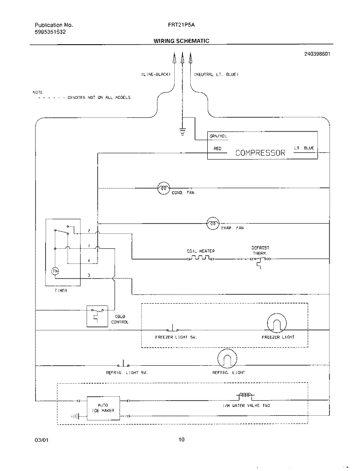 WIRING SCHEMATIC Diagram and Parts List for FRT21P5AQ1  Frigidaire Refrigerator