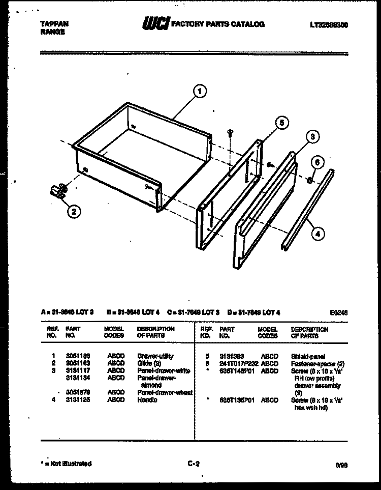 DRAWER PARTS Diagram and Parts List for 31-3648-00-04  Tappan Range