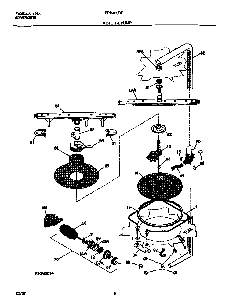 MOTOR & PUMP Diagram and Parts List for FDB435RFR2  Frigidaire Dishwasher