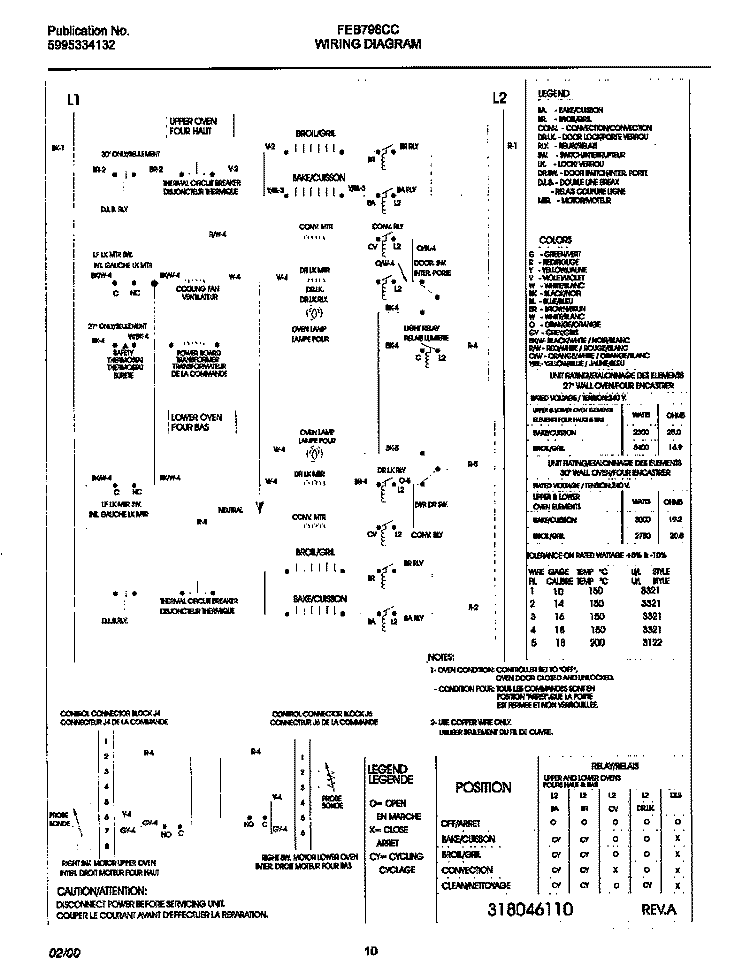 WIRING DIAGRAM Diagram and Parts List for FEB798CCBI  Frigidaire Wall Oven