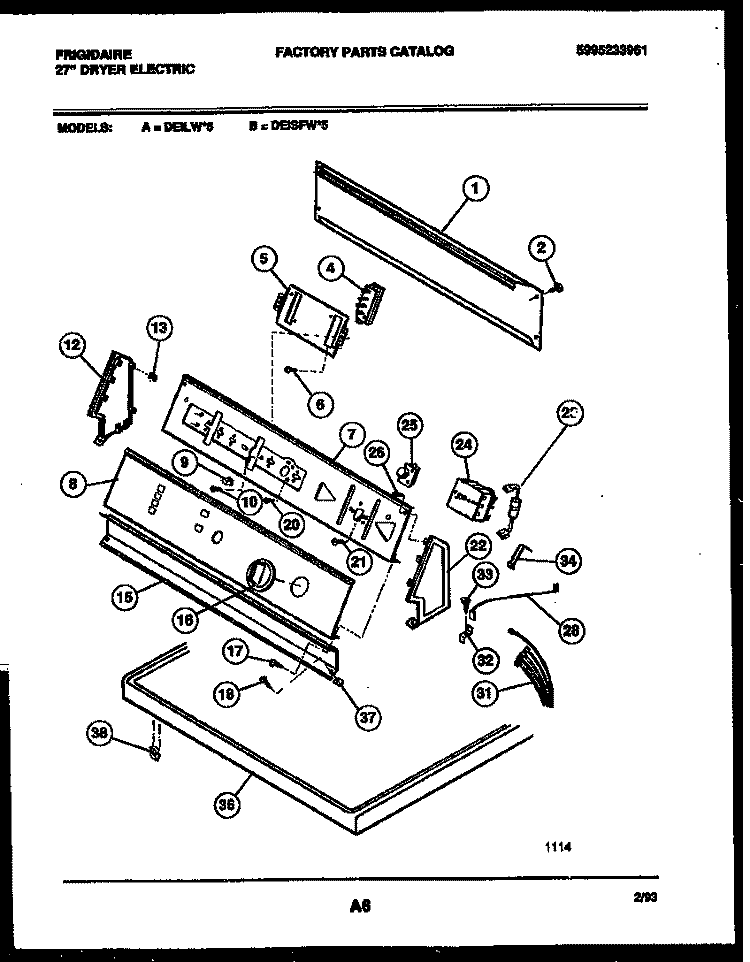 CONSOLE AND CONTROL PARTS Diagram and Parts List for DEISFL5  Frigidaire Dryer