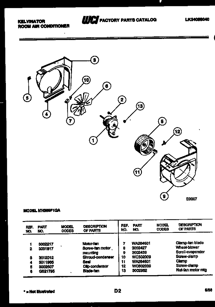 AIR HANDLING PARTS Diagram and Parts List for MH309F1QA  Kelvinator Air Conditioner
