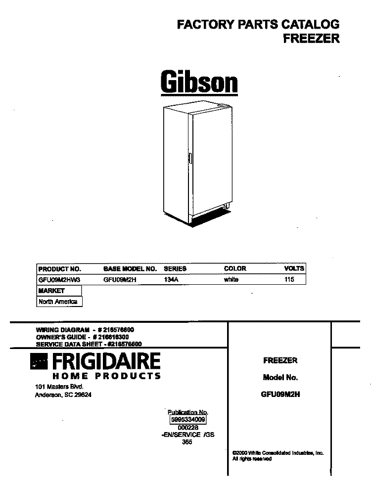 COVER Diagram and Parts List for GFU09M2HW3  Gibson Freezer