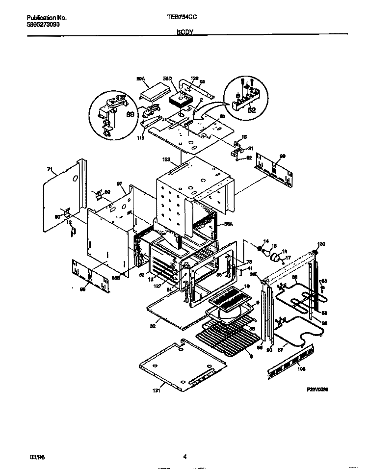 BODY Diagram and Parts List for TEB754CCS1  Tappan Wall Oven