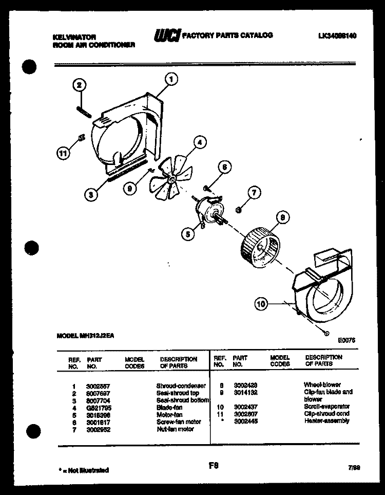 AIR HANDLING PARTS Diagram and Parts List for MH312F2EA  Kelvinator Air Conditioner