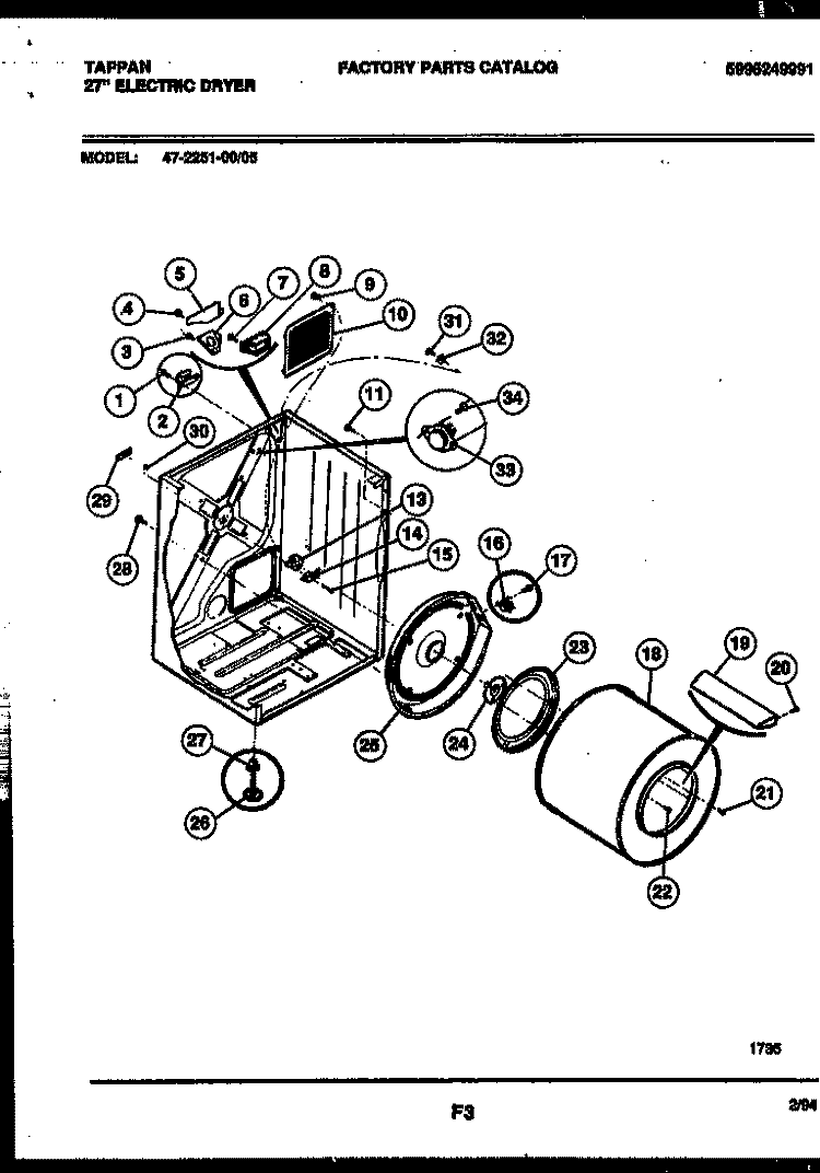 CABINET AND COMPONENT PARTS Diagram and Parts List for 47-2251-23-05  Tappan Dryer