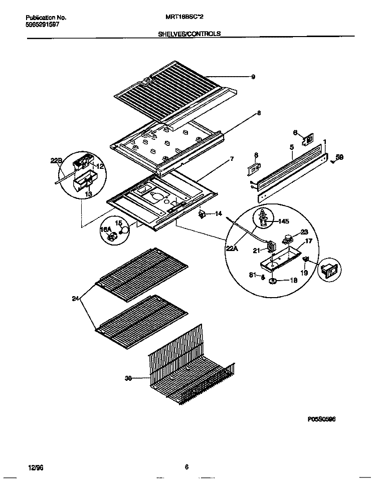 SHELVES / CONTROLS Diagram and Parts List for MRT18BSCW2  Frigidaire Refrigerator