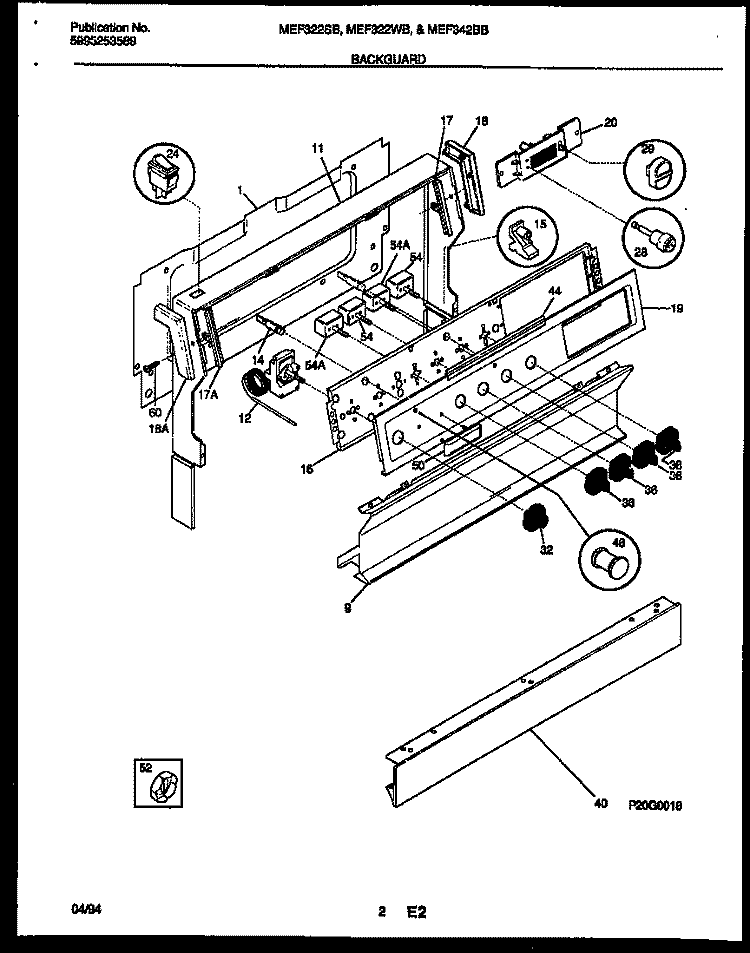 BACKGUARD Diagram and Parts List for MEF322WBSA  Frigidaire Range