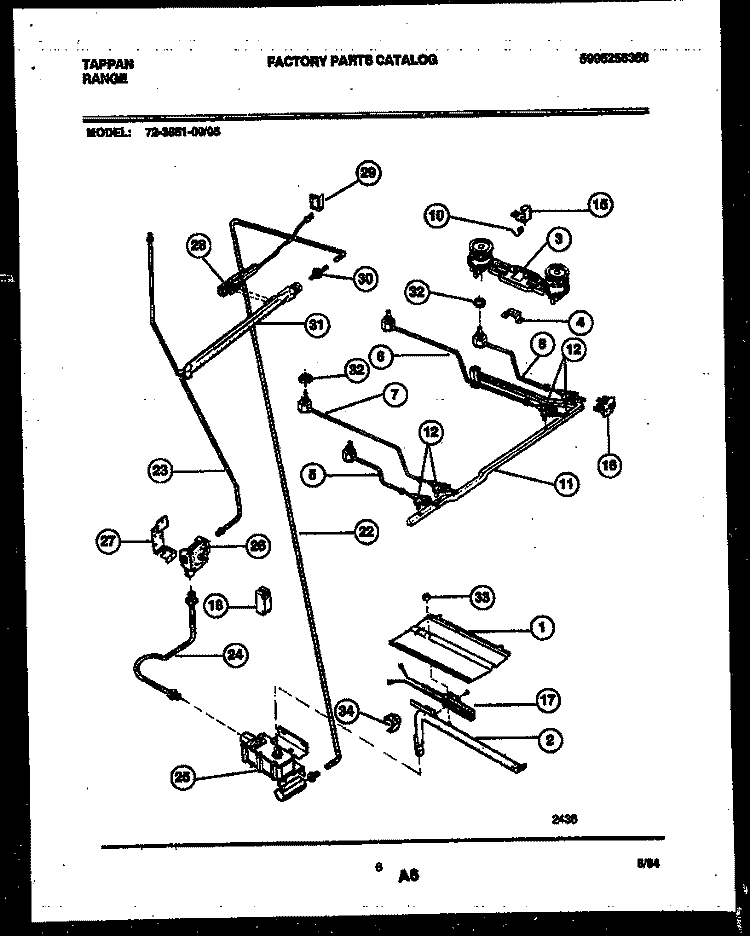 BURNER, MANIFOLD AND GAS CONTROL Diagram and Parts List for 72-3651-23-05  Tappan Range