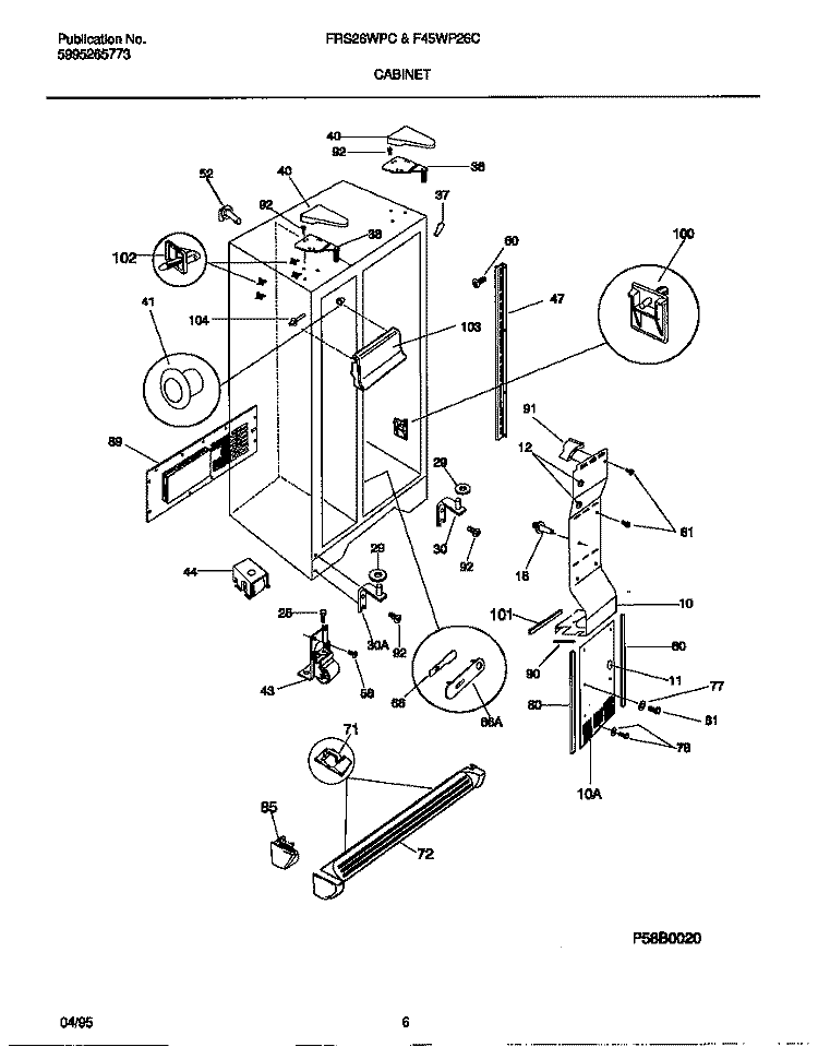 CABINET Diagram and Parts List for F45WP26CW0  Frigidaire Refrigerator