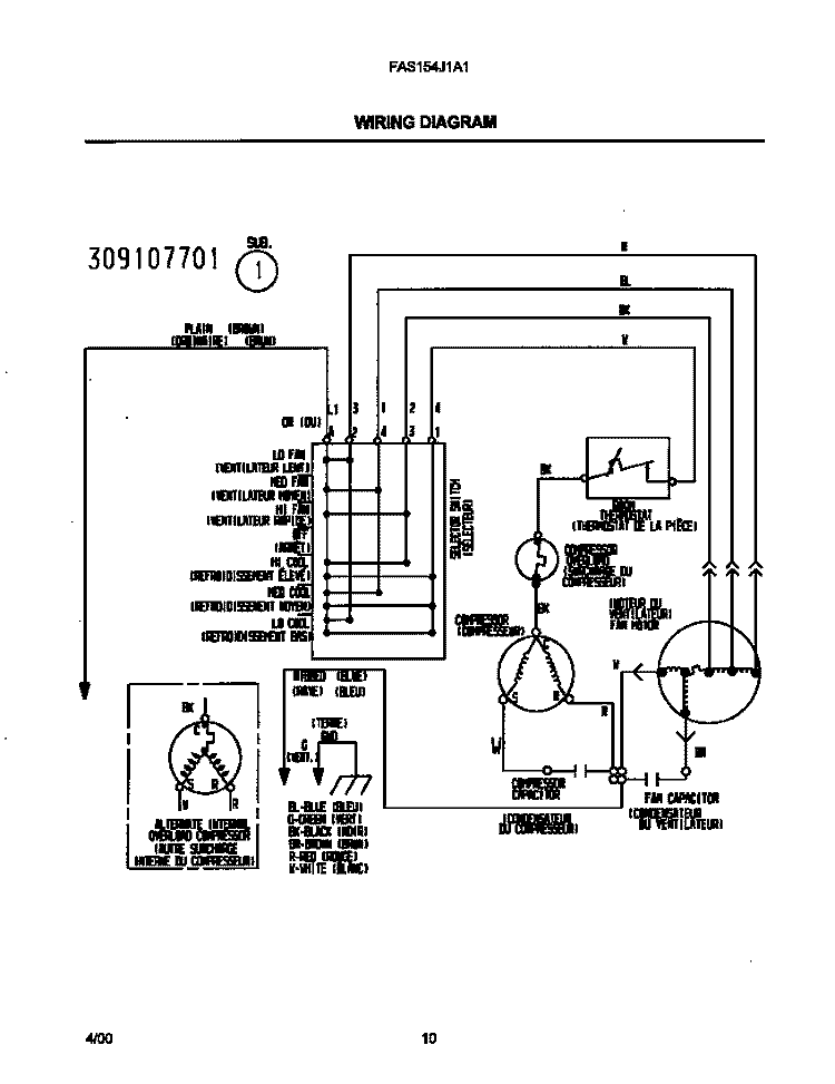 WIRING DIAGRAM Diagram and Parts List for FAS154J1A1  Frigidaire Air Conditioner