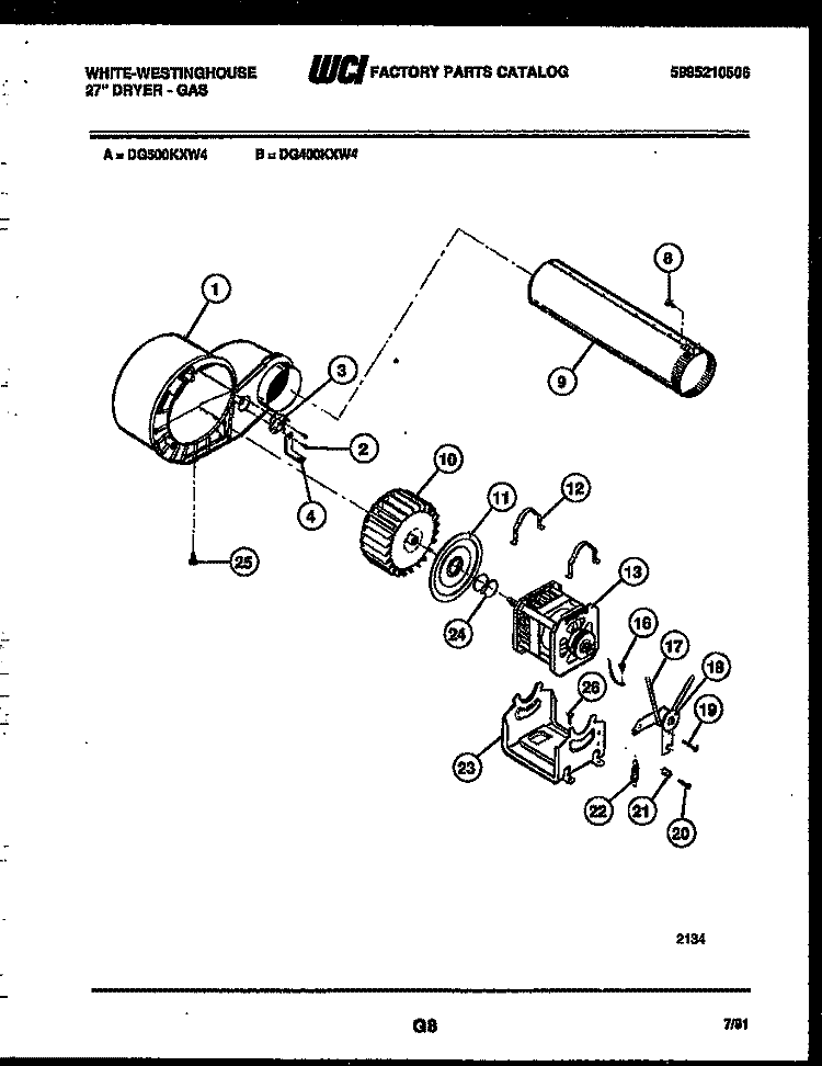 BLOWER AND DRIVE PARTS Diagram and Parts List for DG500KXH4  Frigidaire Dryer