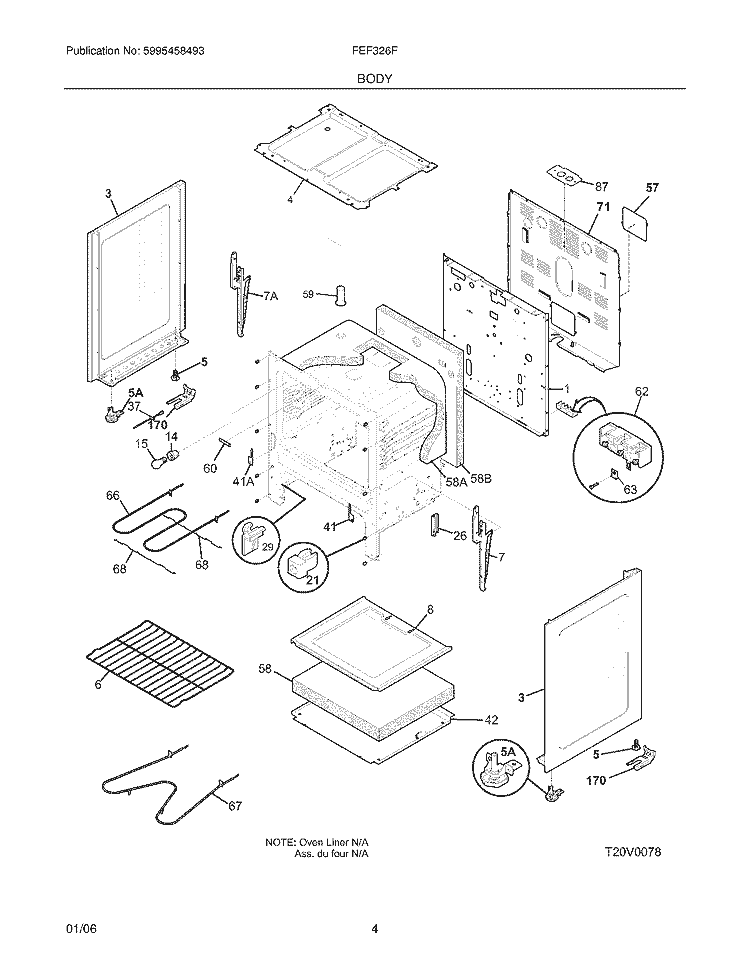 BODY Diagram and Parts List for FEF326FBA  Frigidaire Range