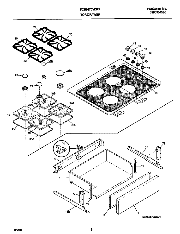 TOP / DRAWER Diagram and Parts List for FCS367CHBD  Frigidaire Range