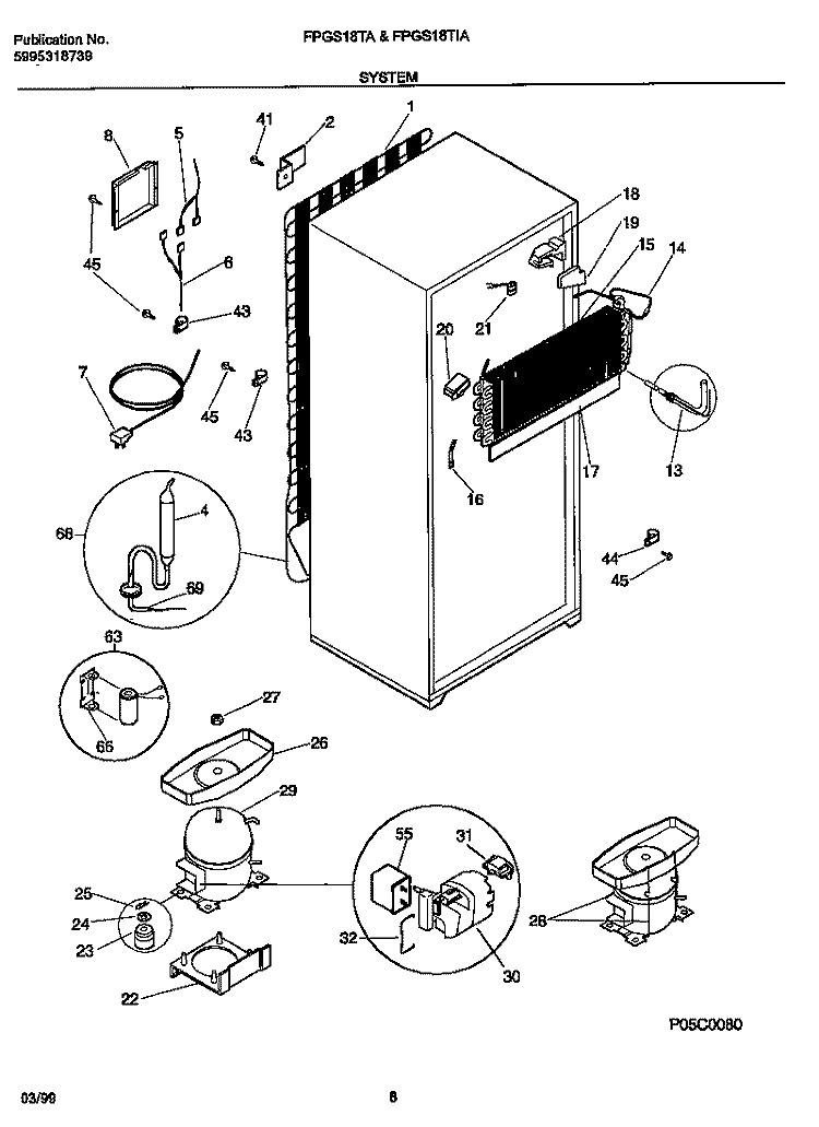 SYSTEM AND AUTOMATIC DEFROST PARTS Diagram and Parts List for FPGS18TAL1  Frigidaire Refrigerator