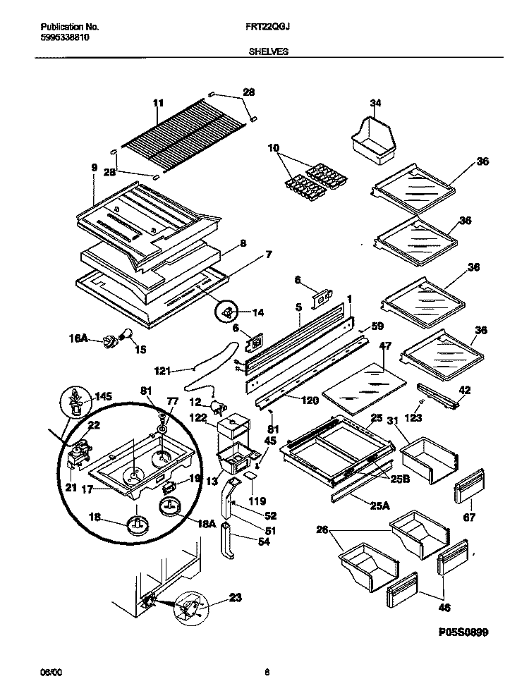 SHELVES Diagram and Parts List for FRT22QGJD2  Frigidaire Refrigerator