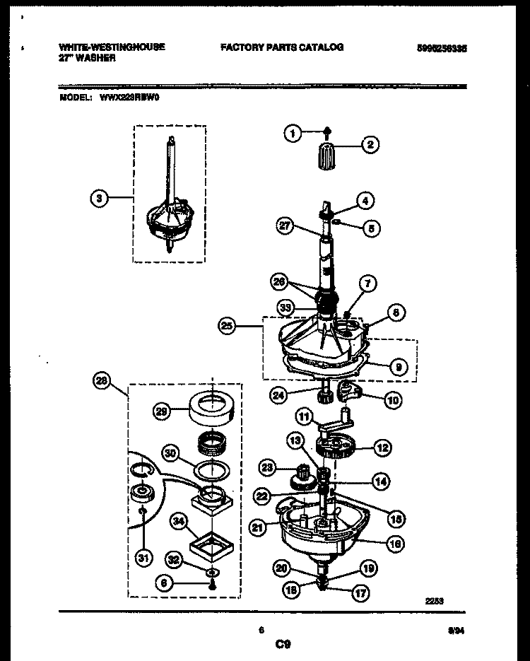 TRANSMISSION PARTS Diagram and Parts List for WWX223RBW0  Frigidaire Washer