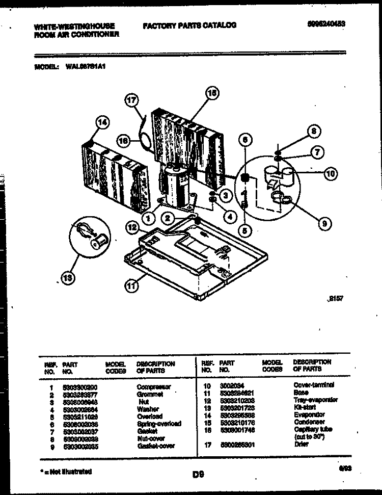 UNIT PARTS Diagram and Parts List for WAL087S1A1  Frigidaire Air Conditioner