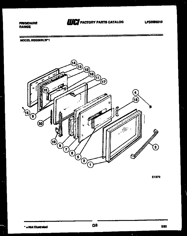 DOOR PARTS Diagram and Parts List for REG38BLW1  Frigidaire Range