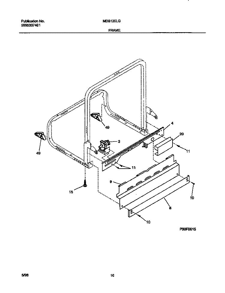 FRAME Diagram and Parts List for MDB120LGR0  Frigidaire Dishwasher