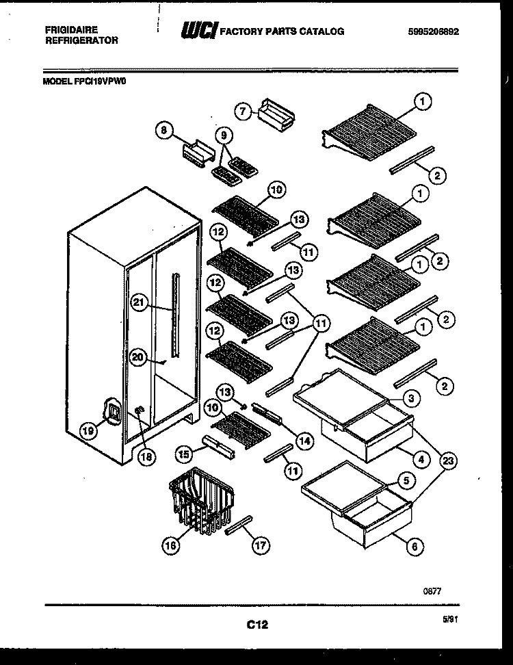 SHELVES AND SUPPORTS Diagram and Parts List for FPCI19VPL0  Frigidaire Refrigerator