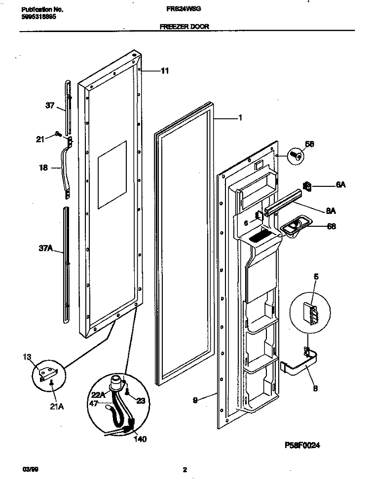 FREEZER DOOR Diagram and Parts List for FRS24WSGW2  Frigidaire Refrigerator