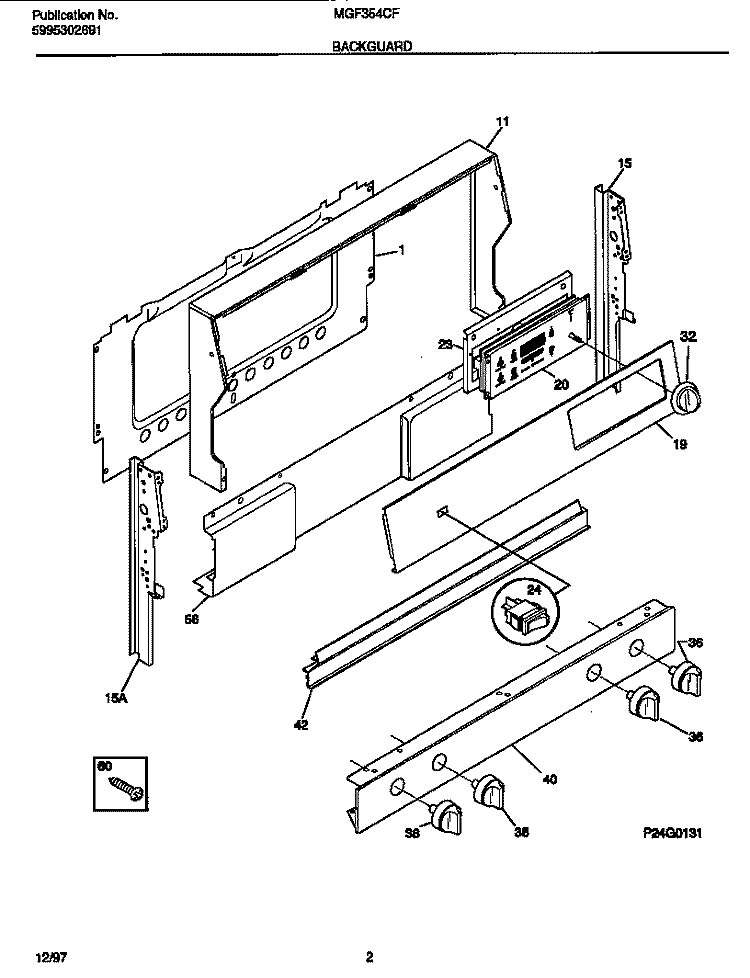 BACKGUARD Diagram and Parts List for MGF354CFSD  Frigidaire Range