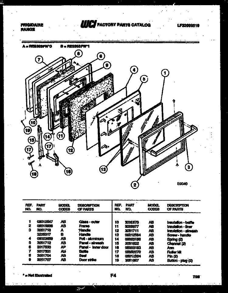 DOOR PARTS Diagram and Parts List for RES36BFL0  Frigidaire Range