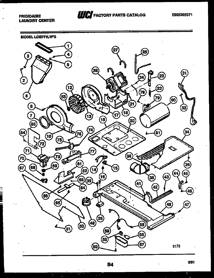 MOTOR, BLOWER AND CABINET PARTS Diagram and Parts List for LCG771LL3  Frigidaire Washer Dryer Combo