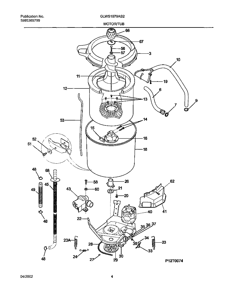 WSHR MTR, HOSE Diagram and Parts List for GLWS1979AS2  Frigidaire Washer