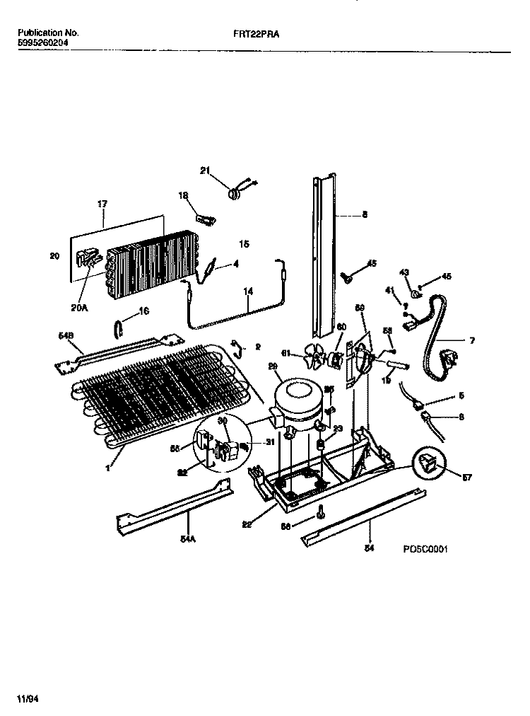 COOLING SYSTEM Diagram and Parts List for FRT22PRAW2  Frigidaire Refrigerator