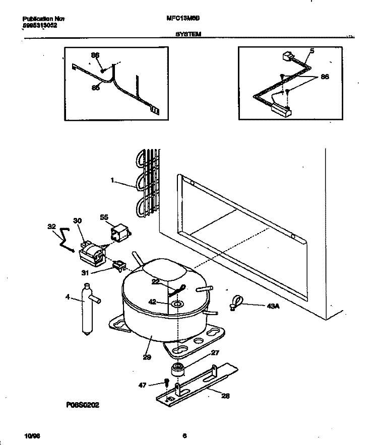 SYSTEM Diagram and Parts List for MFC13M6BW3  Frigidaire Freezer