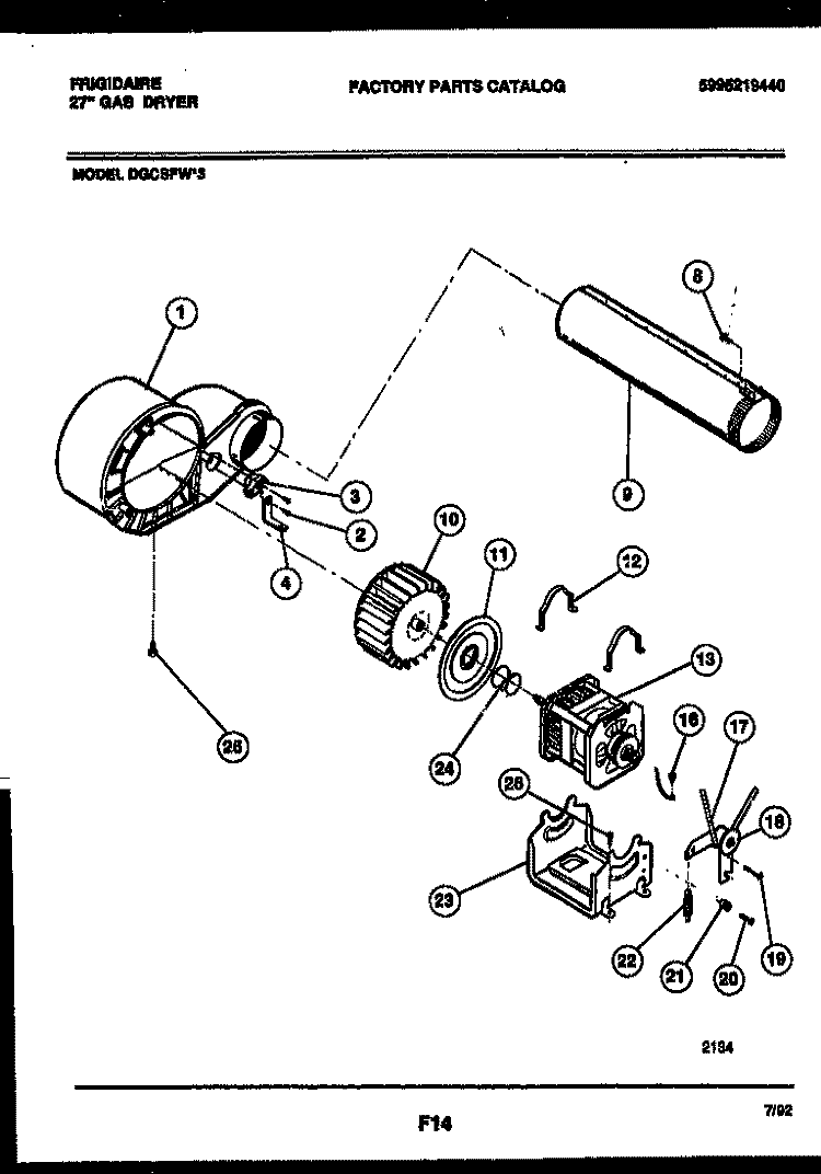 BLOWER AND DRIVE PARTS Diagram and Parts List for DGCSFW3  Frigidaire Dryer