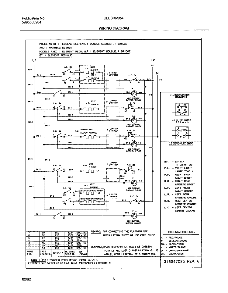 WIRING DIAGRAM Diagram and Parts List for GLEC36S8ABB  Frigidaire Cooktop