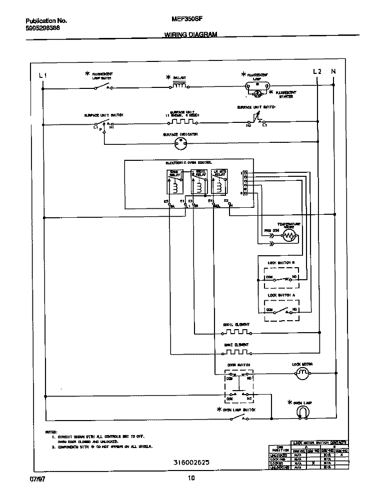 WIRING DIAGRAM Diagram and Parts List for MEF350SFDA  Frigidaire Range