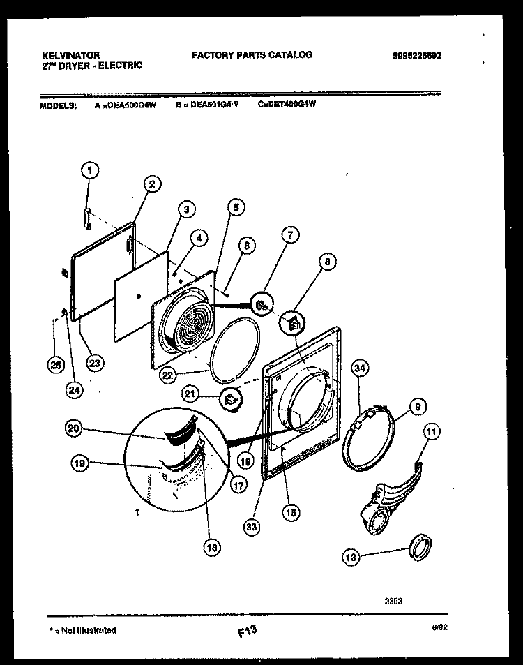 DOOR PARTS Diagram and Parts List for DEA500G4W  Kelvinator Dryer