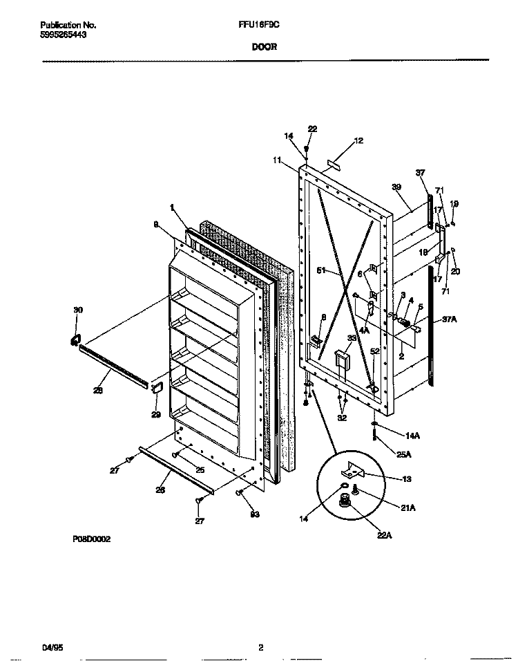 DOOR Diagram and Parts List for FFU16F9CW0  Frigidaire Freezer