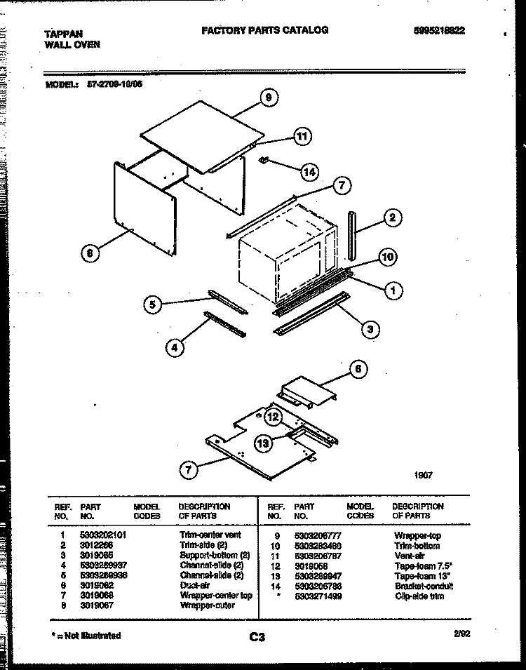 UPPER BODY PARTS Diagram and Parts List for 57-2709-00-06  Tappan Microwave Oven Combo