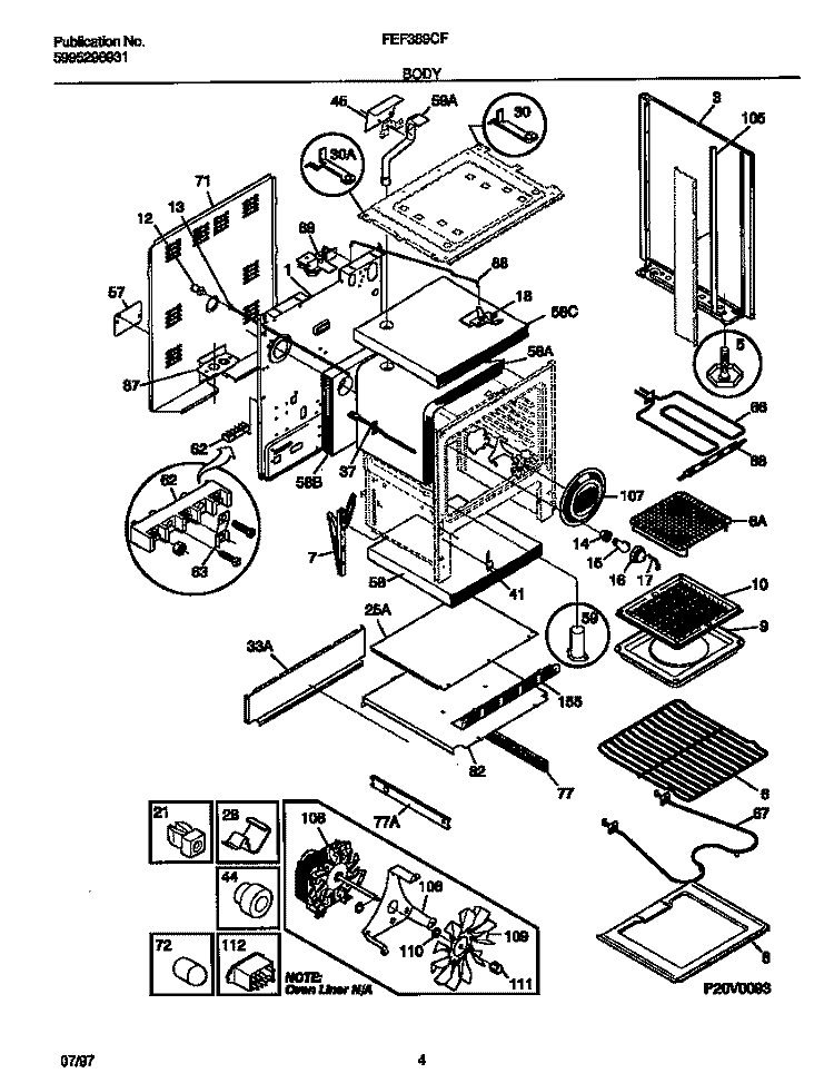 BODY Diagram and Parts List for FEF389CFBB  Frigidaire Range