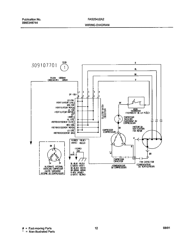 WIRING DIAGRAM Diagram and Parts List for FAS254J2A2  Frigidaire Air Conditioner