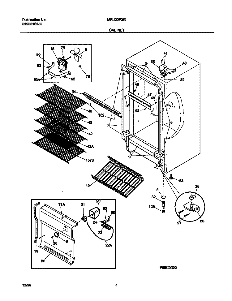 CABINET Diagram and Parts List for MFU20F3GW5  Frigidaire Freezer
