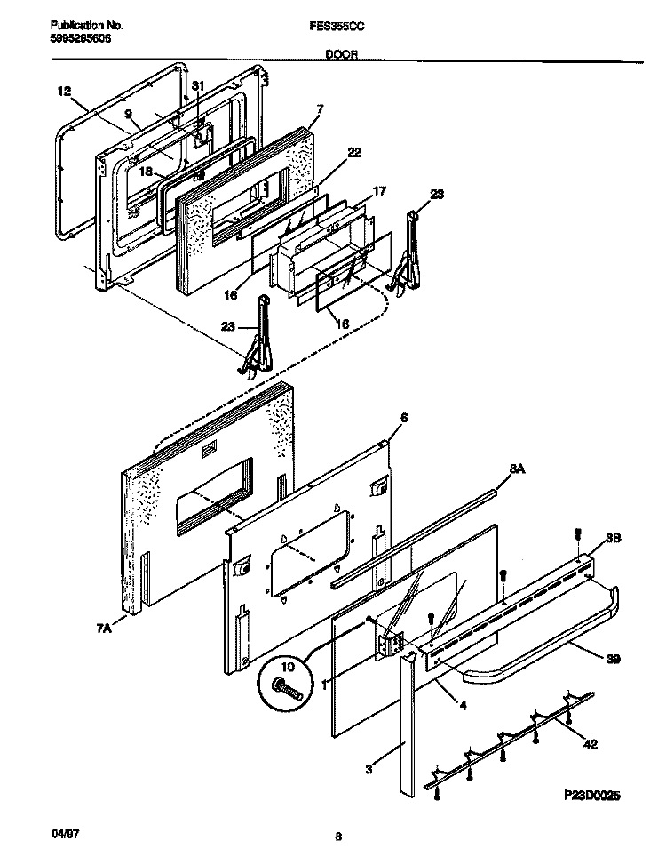 DOOR Diagram and Parts List for FES355CCBC  Frigidaire Range
