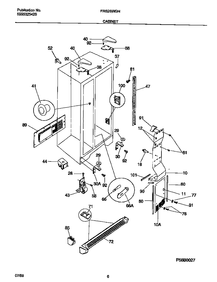 CABINET Diagram and Parts List for FRS26WGHW3  Frigidaire Refrigerator