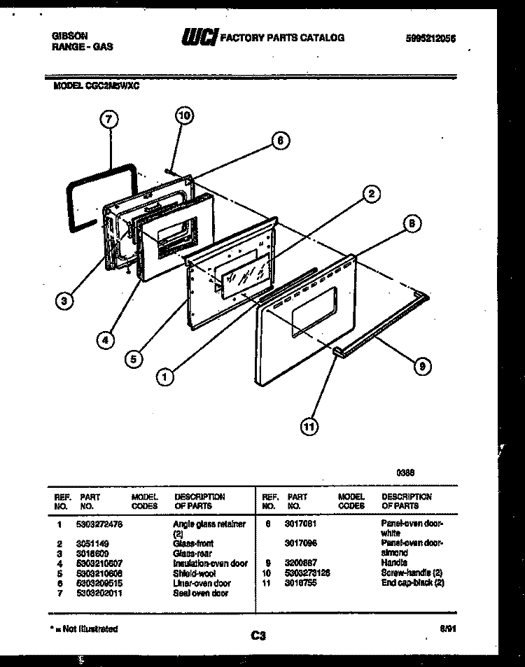 DOOR PARTS Diagram and Parts List for CGC2M5WXC  Gibson Range