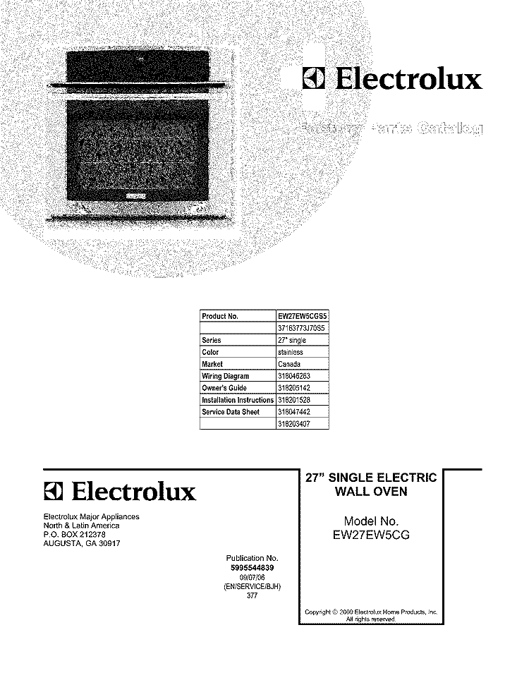 COVER Diagram and Parts List for EW27EW5CGS5  Electrolux Wall Oven