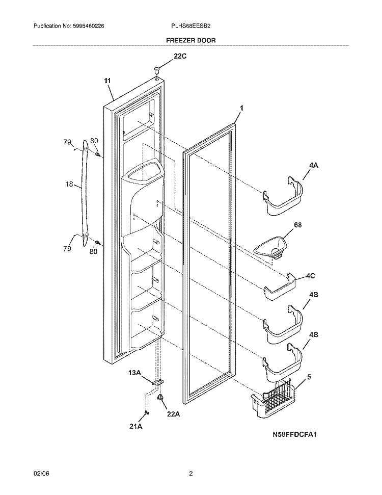 FREEZER DOOR Diagram and Parts List for PLHS68EESB2  Frigidaire Refrigerator