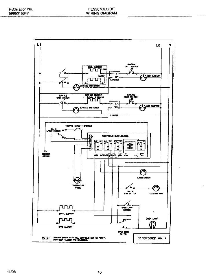 WIRING Diagram and Parts List for FES367CETC  Frigidaire Range