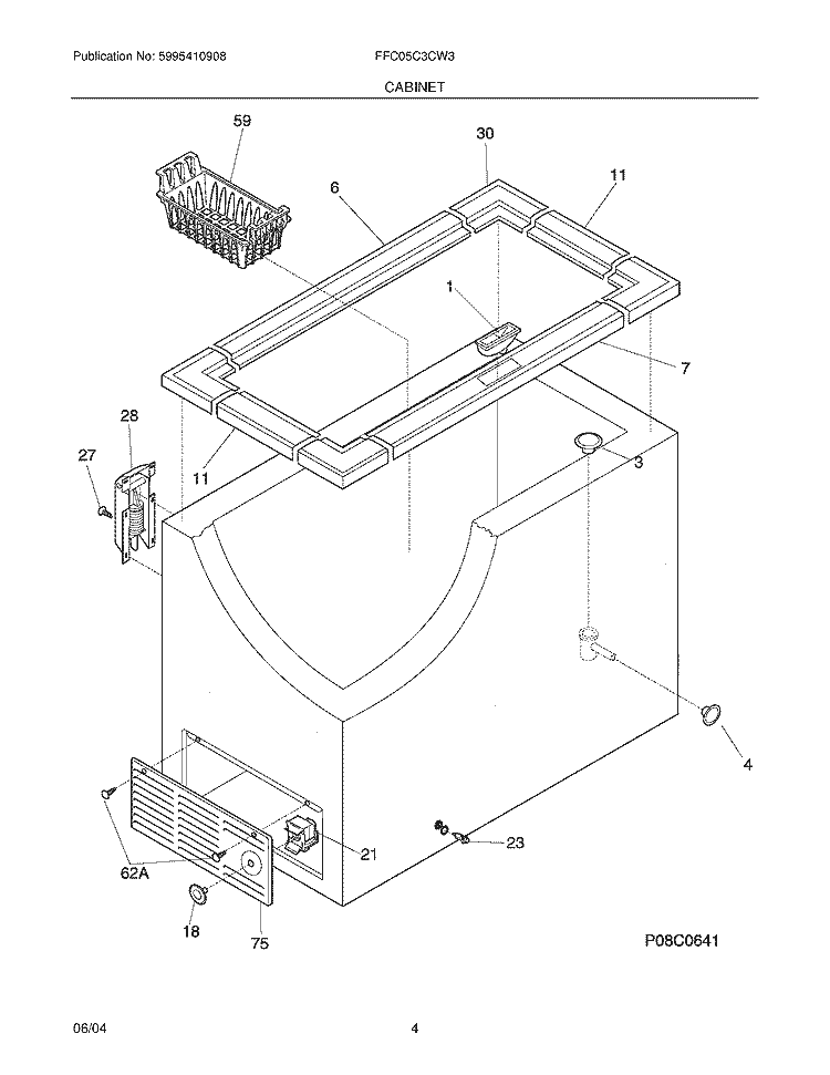 CABINET Diagram and Parts List for FFC05C3CW3  Frigidaire Freezer